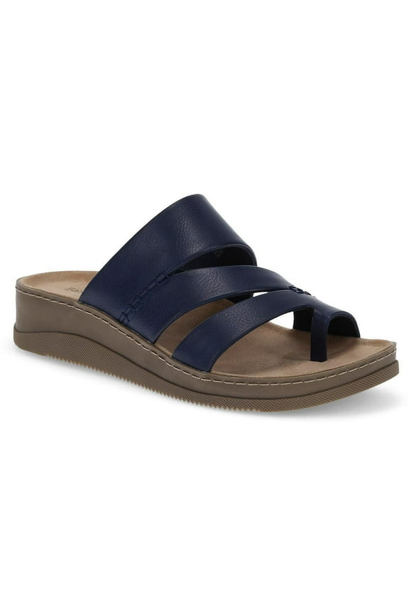 Womens FRESHA Toe Loop Faux Leather Slide Sandals