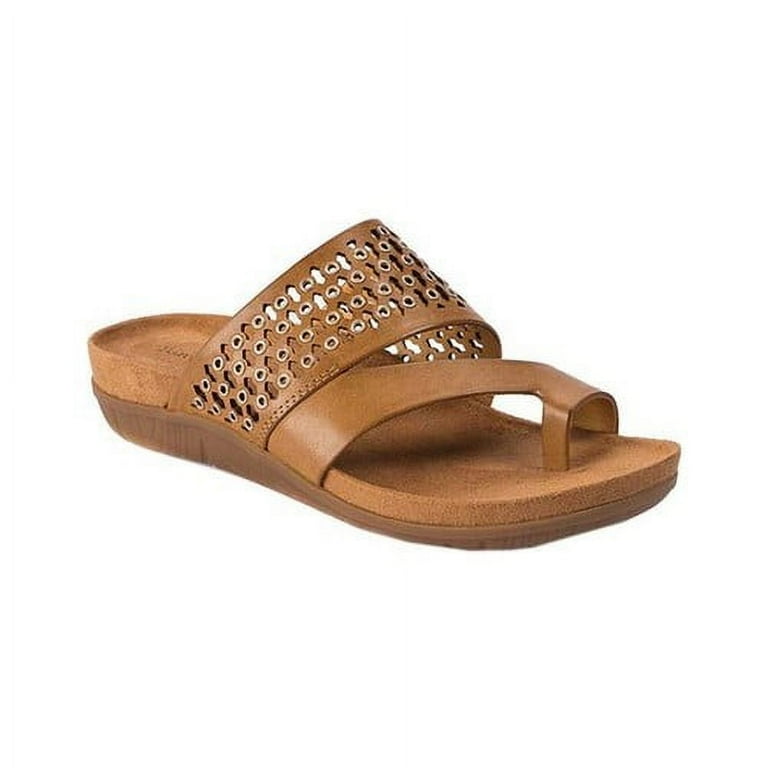 Baretraps Womens Juny Faux Leather Open Toe Slide Sandals Brown