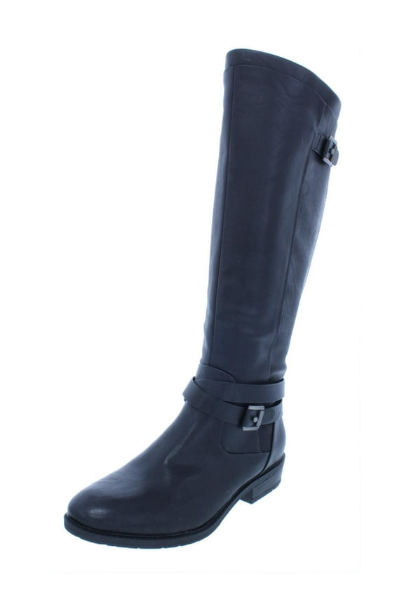 Womens Yalina Faux Leather Buckle Riding Boots Black 6 Medium (B,M)