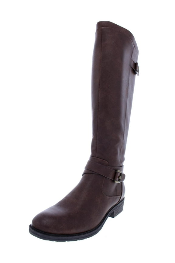 Womens Yalina Faux Leather Buckle Riding Boots