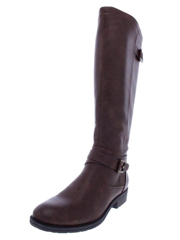 Womens Yalina Faux Leather Buckle Riding Boots