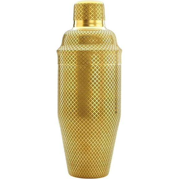 Barfly 3-Piece Diamond Lattice Etch Japanese Cocktail Shaker Set (24 Oz/700ml), Gold Plated