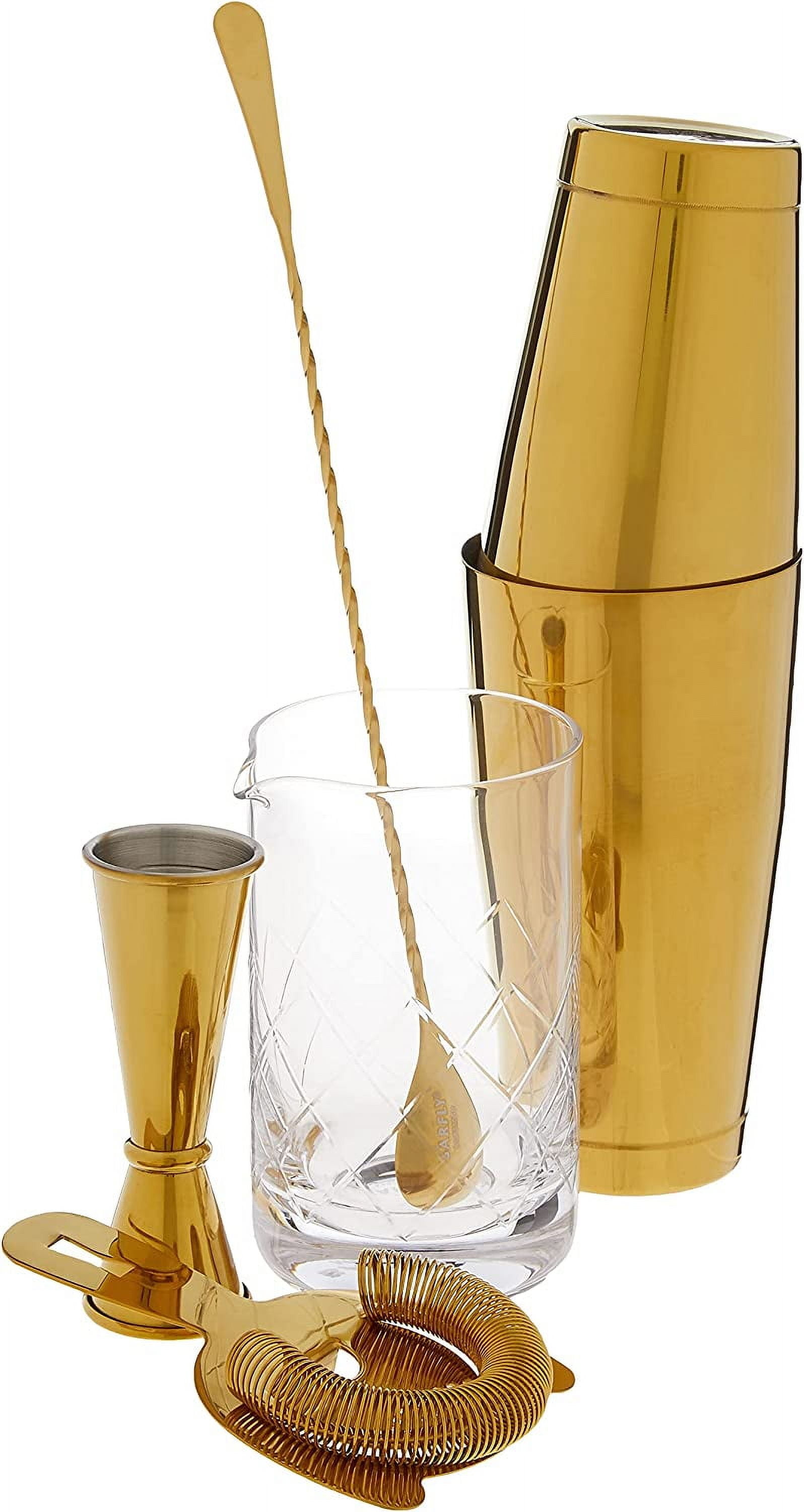 Gold Stainless Steel 5-Piece Cocktail Mixing Set