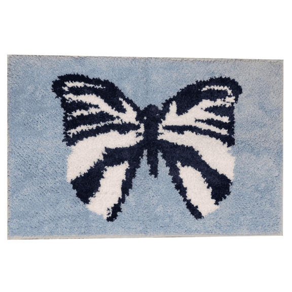 Bargain Bungalow Butterfly Bathroom Rug, Blue, Non-Skid Backing, 18x28 inch
