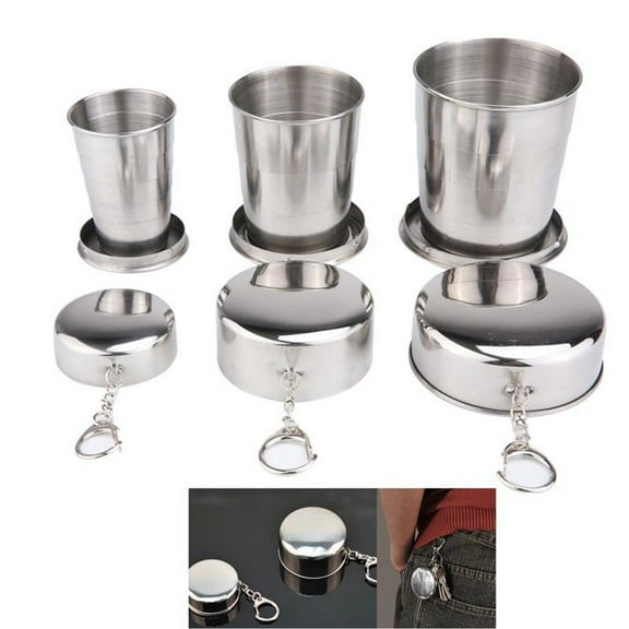 Bargain Specials! Kitchen Utensils Set Eguiwyn Stainless Steel Camping Folding Cup with Keychain Traveling Outdoor Hiking Portable Cup Mobile Telescopic Foldable Stainless Steel Cup (8Cm)