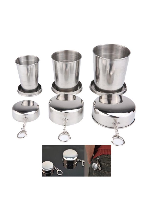 Bargain Specials! Kitchen Utensils Set Eguiwyn Stainless Steel Camping Folding Cup with Keychain Traveling Outdoor Hiking Portable Cup Mobile Telescopic Foldable Stainless Steel Cup (8Cm)