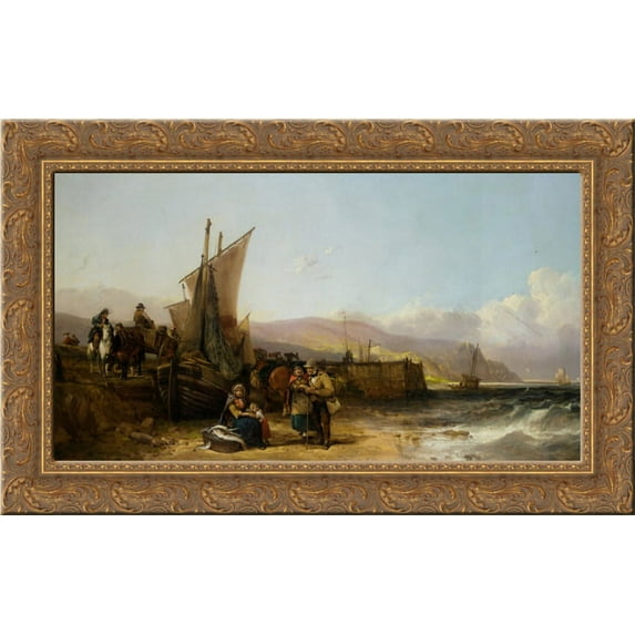 Bargaining for the Catch 24x16 Gold Ornate Wood Framed Canvas Art by William Shayer