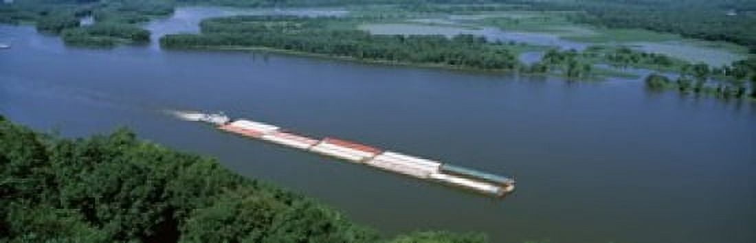 Barge in a river Mississippi River Marquette Prairie Du Chien Wisconsin-Iowa USA Canvas Art - Panoramic Images (36 x 12)