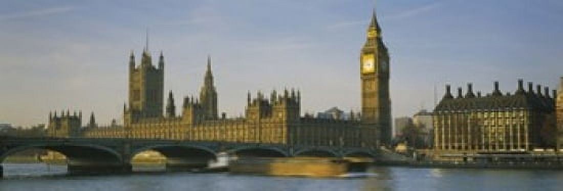 Barge in a river Thames River Big Ben City Of Westminster London England Canvas Art - Panoramic Images (18 x 6)