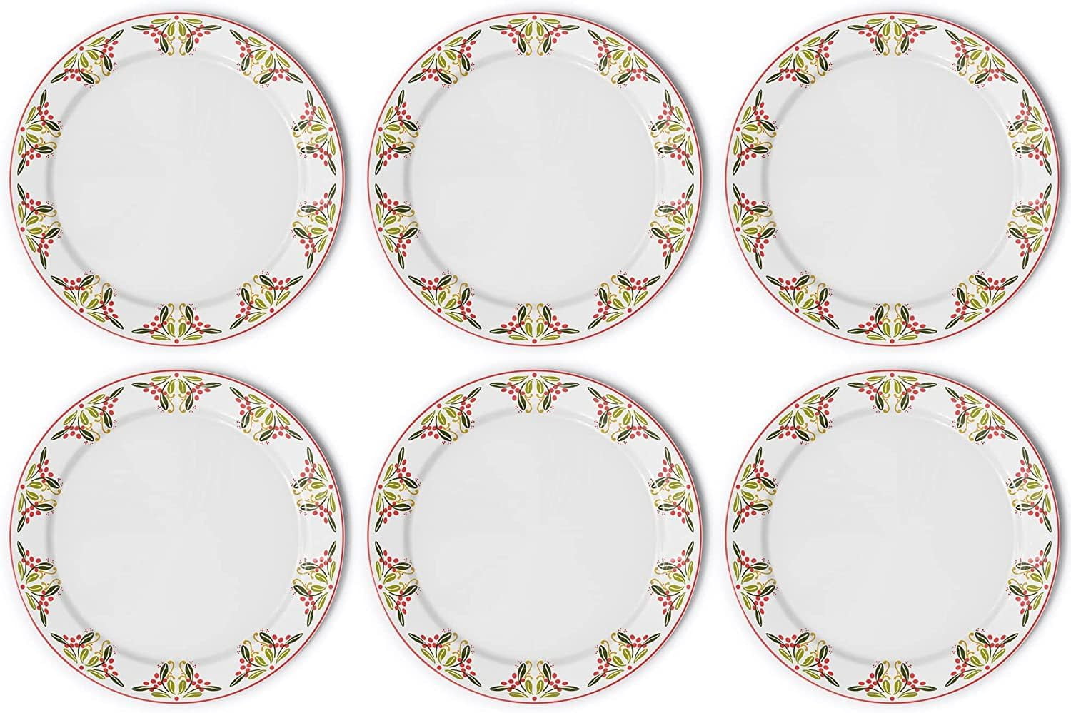 Bargello 10inch Holiday Plates (Set of 6) Mistletoe Holly Berry