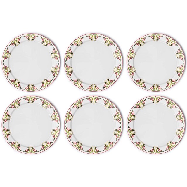 Bargello 10inch Holiday Plates (Set of 6) Mistletoe Holly Berry
