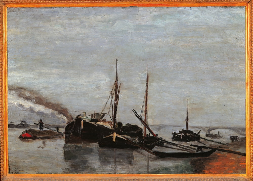 Barges On The Seine At Bercy Canvas Art - (24 x 18)