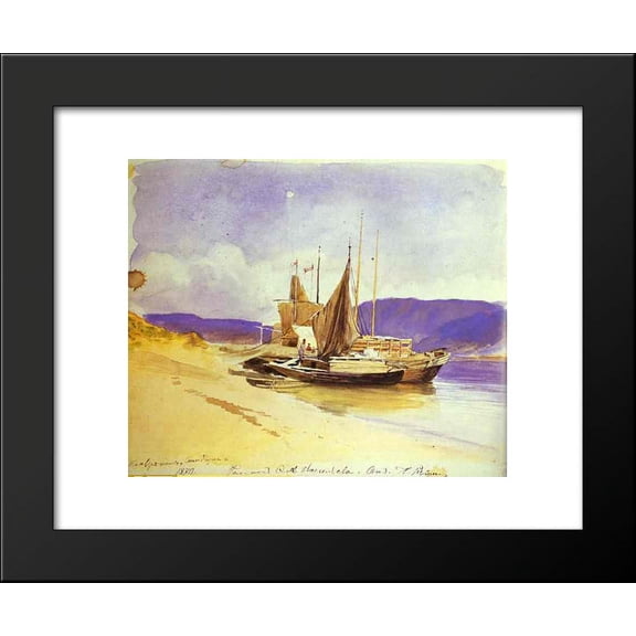 Barges near the Bank 20x24 Framed Art Print by Fyodor Vasilyev