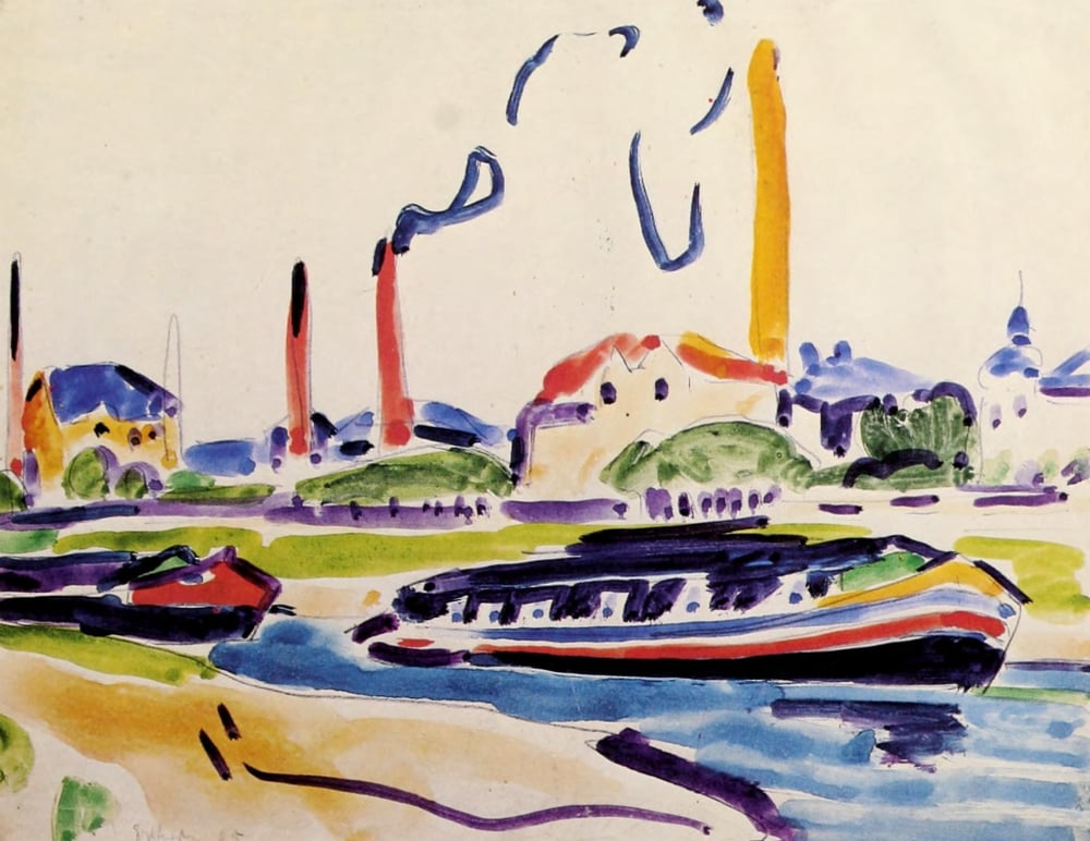 Barges on the Elbe 1905 Canvas Art - Ernst Ludwig Kirchner (24 x 36)