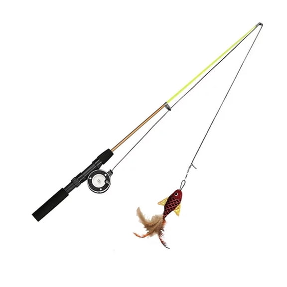Barhoo Cat Fishing Rod Toy Telescopic Fishing Pole Interactive Cat Teaser Retractable Wand Manual Reel Lifelike 3D Fish Design Exercise Toy for Kicking Biting Indoor Play Red Fish Cat Wand Toy