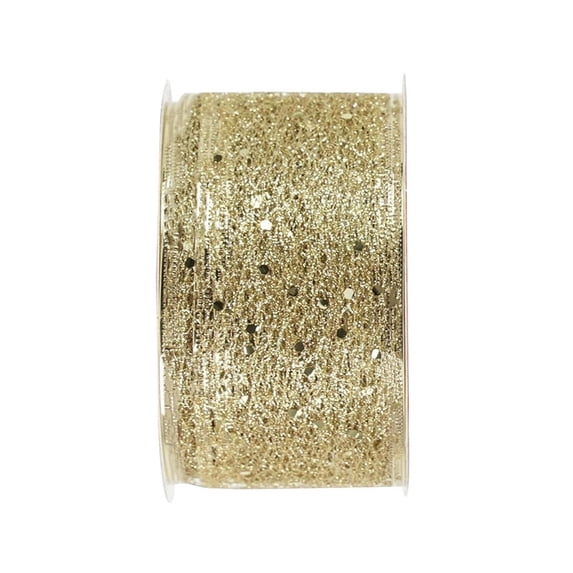 Barhoo Gold Christmas Wired Ribbon for Tree Decoration, Wrapping, Wreaths, and Bows Making - Festive and Reusable Holiday Decorations with Wired Edges for Shape Holding and Luxurious Look