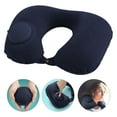 thumbnail image 1 of Barhoo Neck Collar, Pillow Case Clearance, Air Cushion Self Inflating Button Travel Neck Pillow Inflatable Plane Car Train Pillow Portable Soft U Shaped Travel Pillow Flocking Fabric Navy, 1 of 8