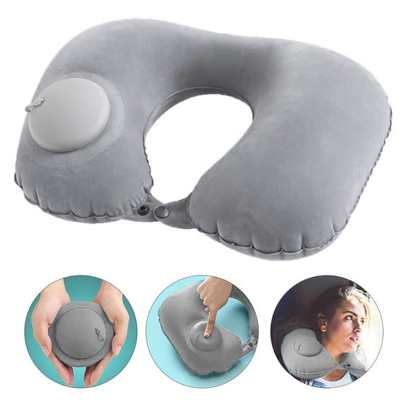 Barhoo Neck Collar, Pillow Case Clearance, Air Cushion Self Inflating Button Travel Neck Pillow Inflatable Plane Car Train Pillow Portable Soft U Shaped Travel Pillow Flocking Fabric Grey
