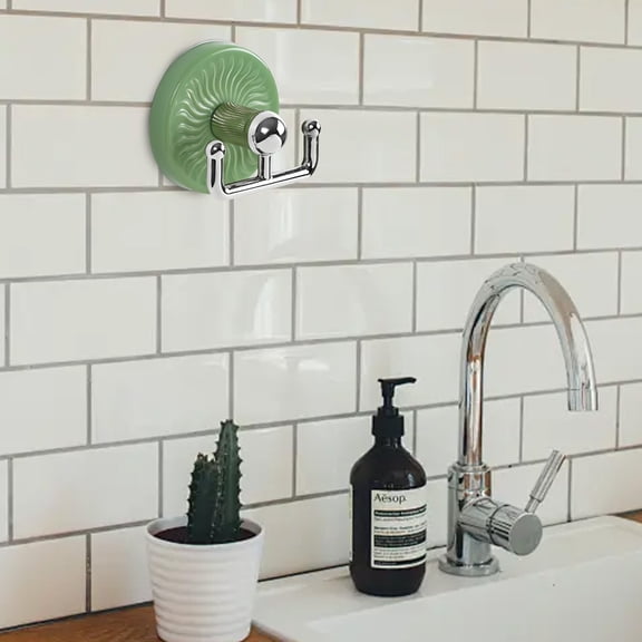 Barhoo Strong Suction Cup Hooks for Shower & Bathroom, Multi-Color (Blue, Green, Beige), Suitable for Glass & Tiles, No Drill Abs Hooks, Green, 1Pc