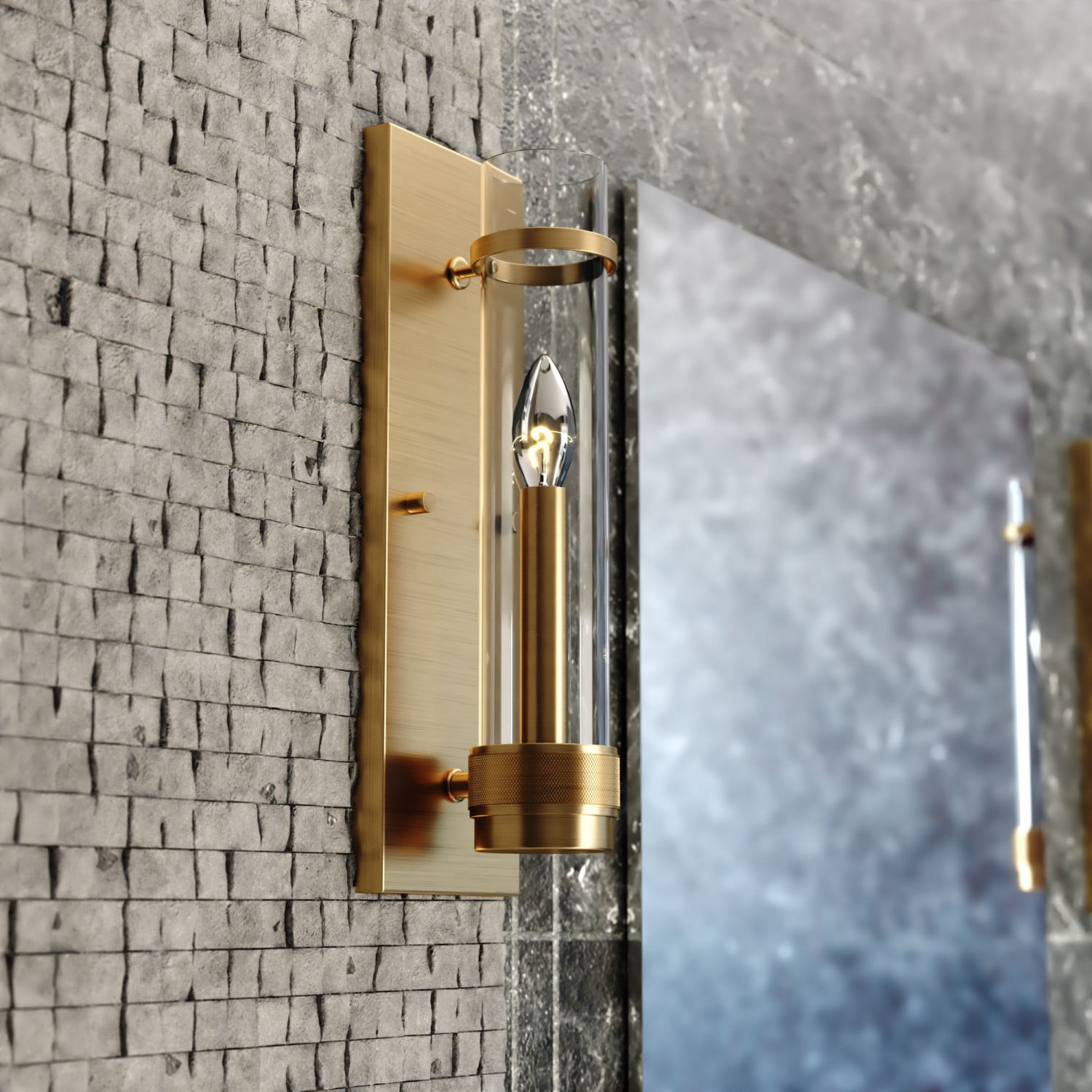 Satin Brass 14" Steel Dimmable Wall Sconce with Clear Glass