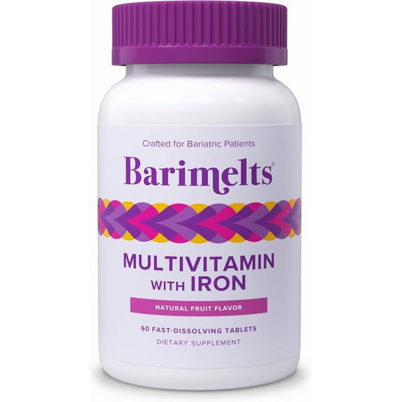 BariMelts Bariatric Multivitamin with Iron for Post-Weight Loss Surgery (WLS) - Natural Fruit Flavor, 60 Count