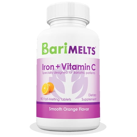 BariMelts Iron + Vitamin C, Dissolvable Bariatric Vitamins, Natural Orange Flavor, 90 Fast Melting Tablets