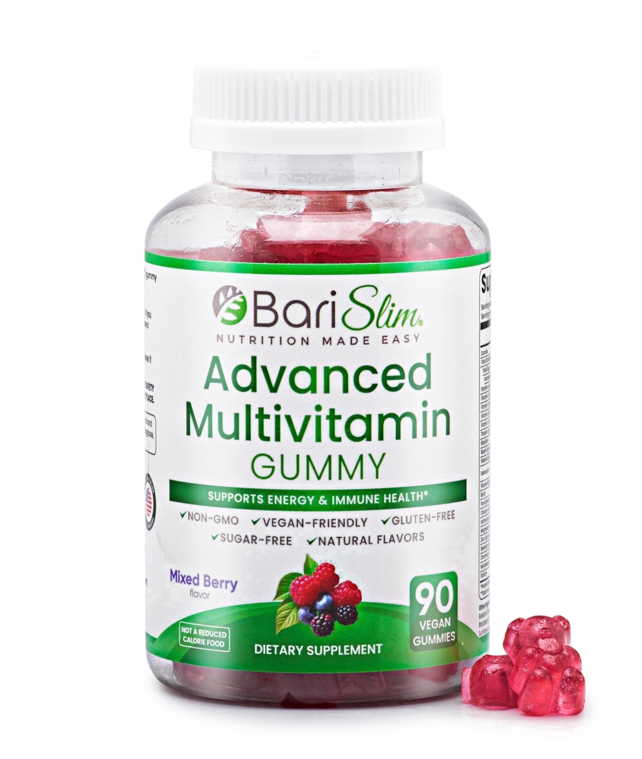 BariSlim  Advanced Bariatric Multivitamin Gummies for Energy & Immune  Support, Mixed Berry Flavor, 90 Count, 10.6 oz, Adult