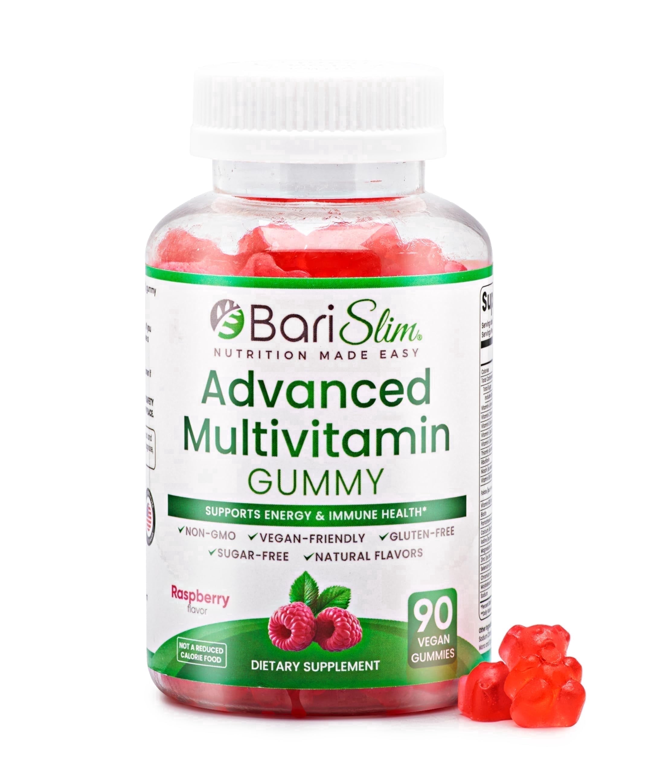 BariSlim Multivitamin Gummies, Immune &  Nutrient Deficiency Support, Raspberry Flavor, 90 Count, 10.6 oz, Adult
