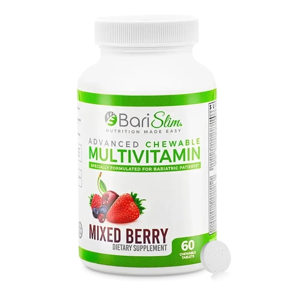 BariSlim Chewable Multivitamin Tablets for Energy Support, Adult, Mixed Berry Flavor, 60 Count