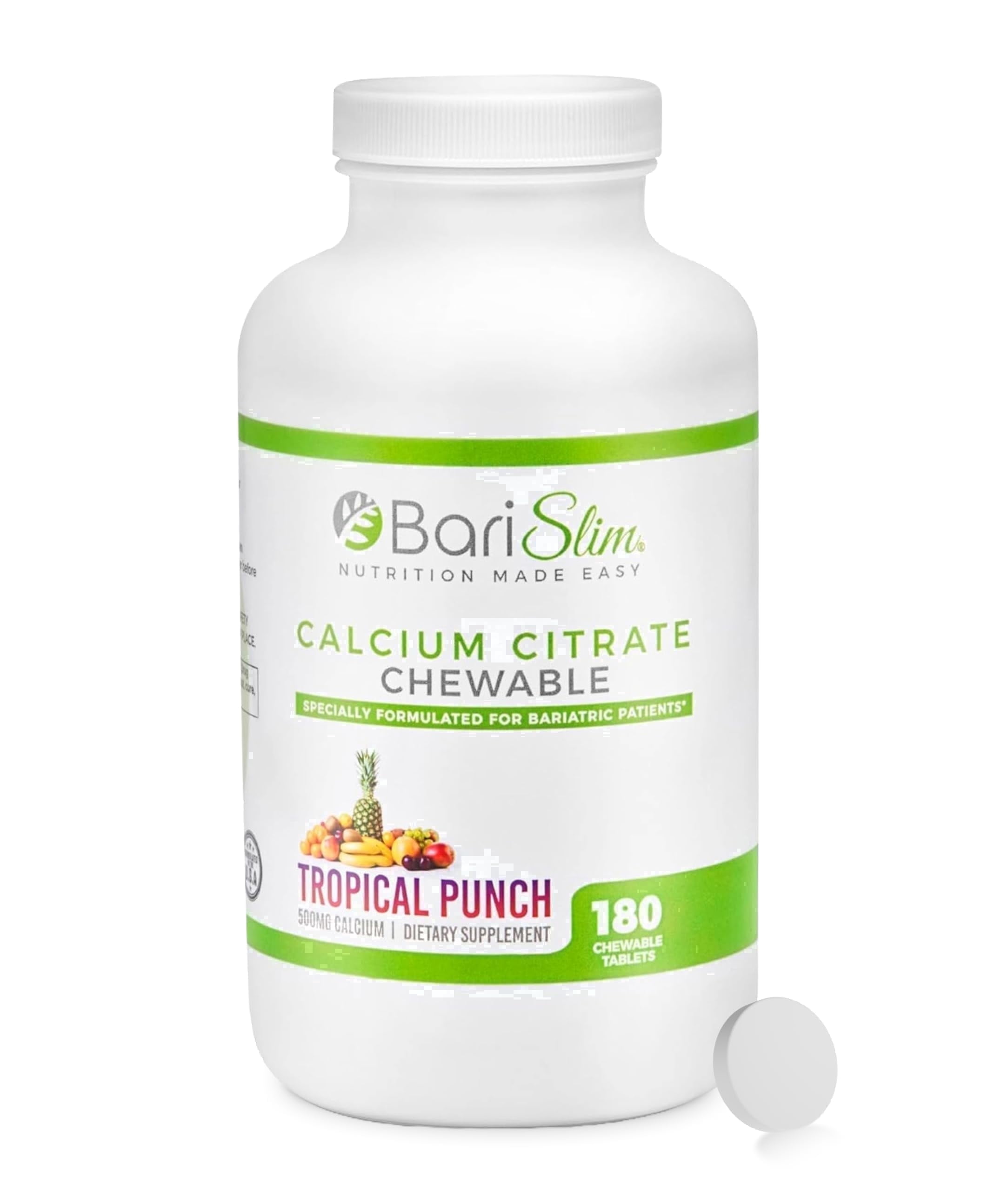 BariSlim Calcium Citrate Tablets with Magnesium & Vitamin D for Bone Health & Nutrient Support, Tropical Punch, 90 Count