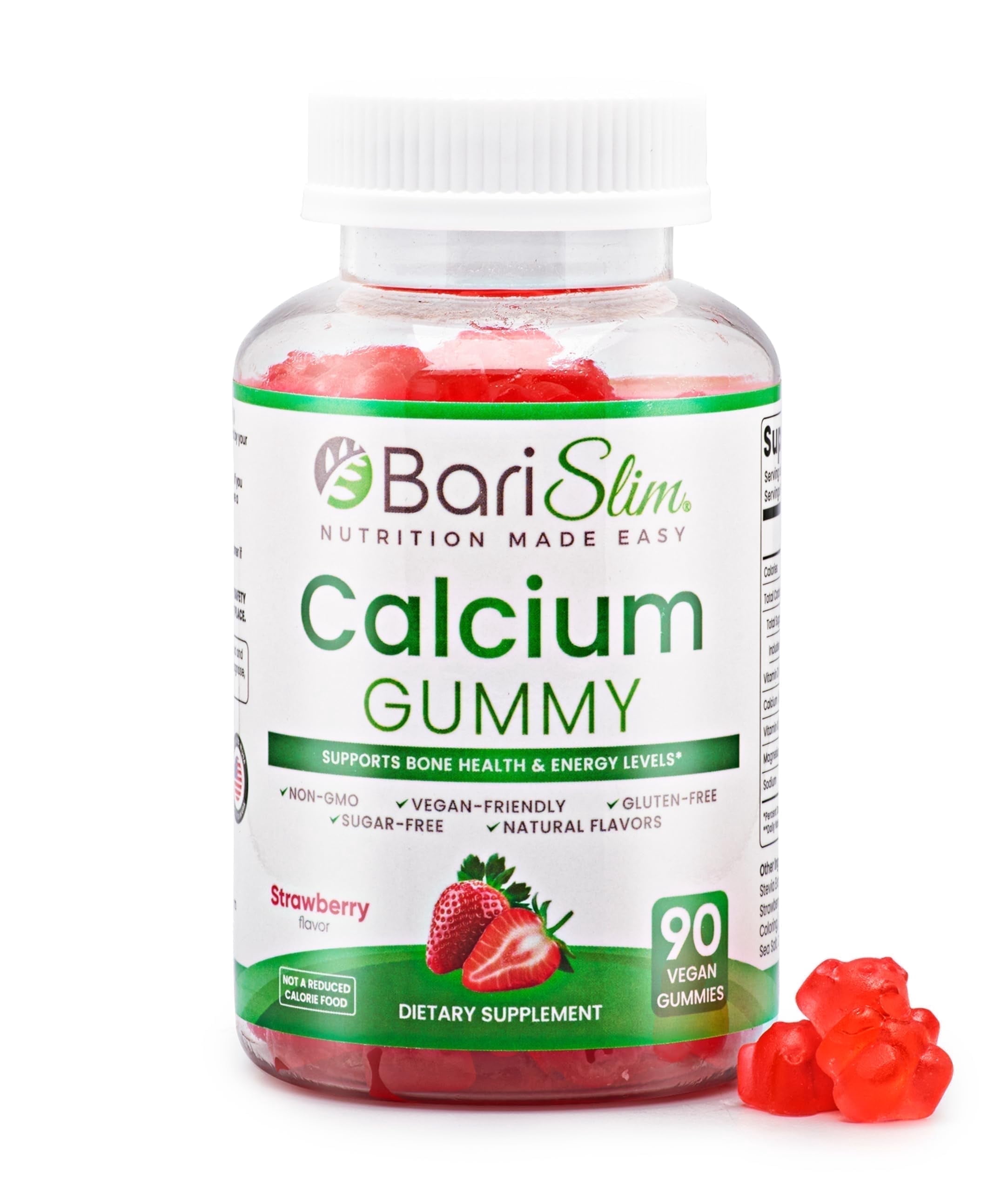 BariSlim Calcium Gummies with Vitamin D3 & Magnesium, Strawberry, 90 Count – Bone Health & Nutrient Deficiency Support, Adult Unisex