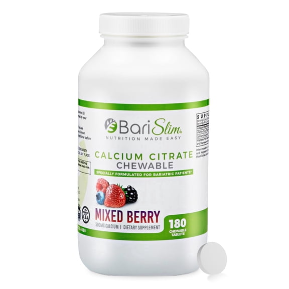 BariSlim Calcium Citrate Chewable Tablets with Magnesium & Vitamin D for Bone Health & Recovery, Adults, 90 Count