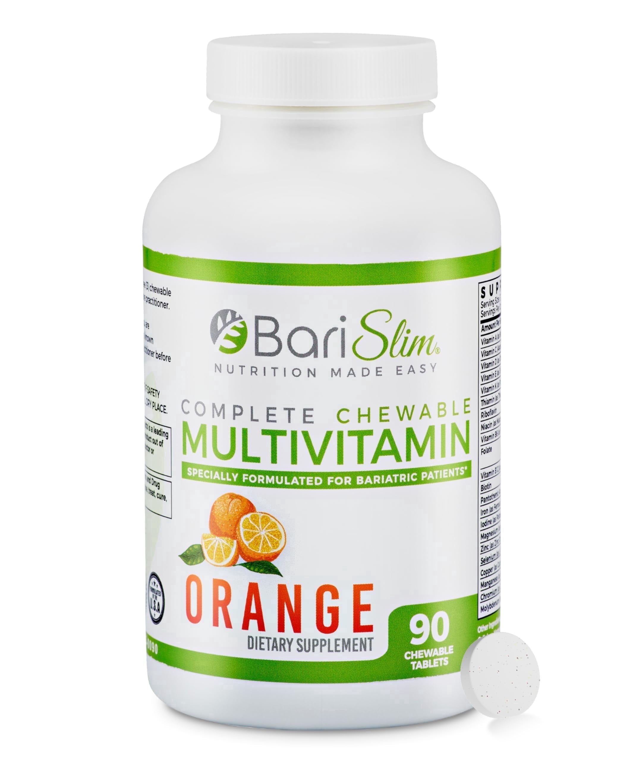 BariSlim Chewable Bariatric Multivitamin, Weight Loss Health Support, 90 Count, Unisex, Adults