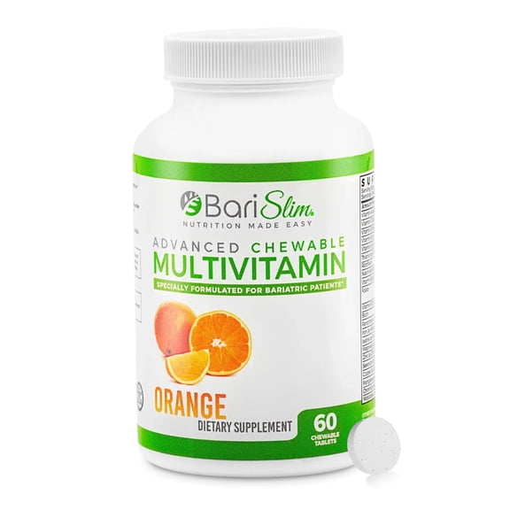 BariSlim Chewable Multivitamin Tablets with Iron for Energy Support, Immune Health & Nutrient Support, Orange, 60 Count, Adults