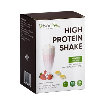 BariSlim High Protein Shake Powder, Weight Management & Energy Support, Strawberry Banana Flavor, 7 Count, 9 oz, Adults