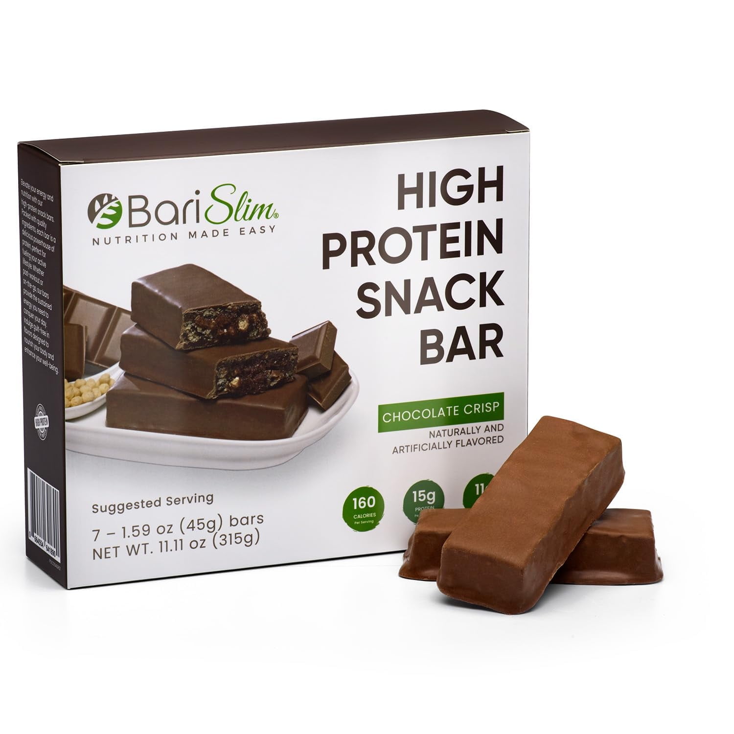 BariSlim High Protein Snack Bar for Bariatric Patients - Nutrient Rich Snack for Post-Surgery Wellness | Chocolate Crisp Bar (13 oz)