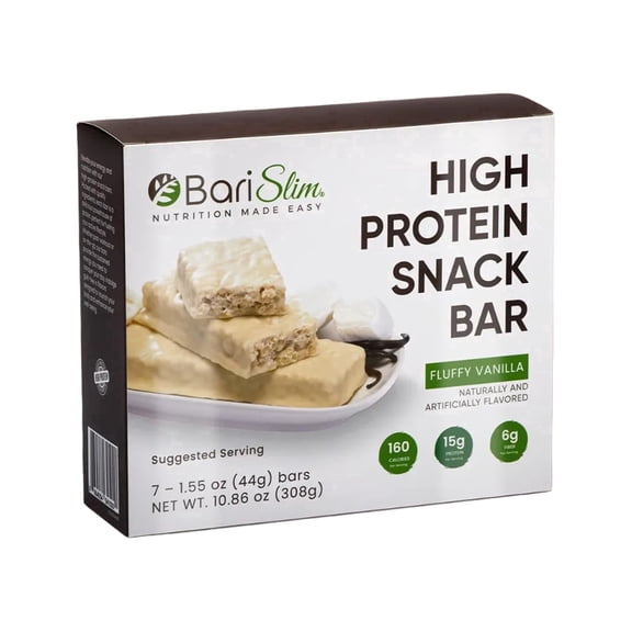 BariSlim High Protein Snack Bars, Gluten Free Fluffy Vanilla Flavor, 7 Count, 13 oz