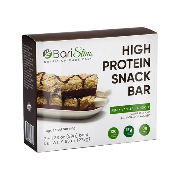 BariSlim High Protein Snack Bar for Bariatric Patients - Nutrient Rich Snack for Post-Surgery Wellness | Remix Vanilla Choco Bar (13 oz)