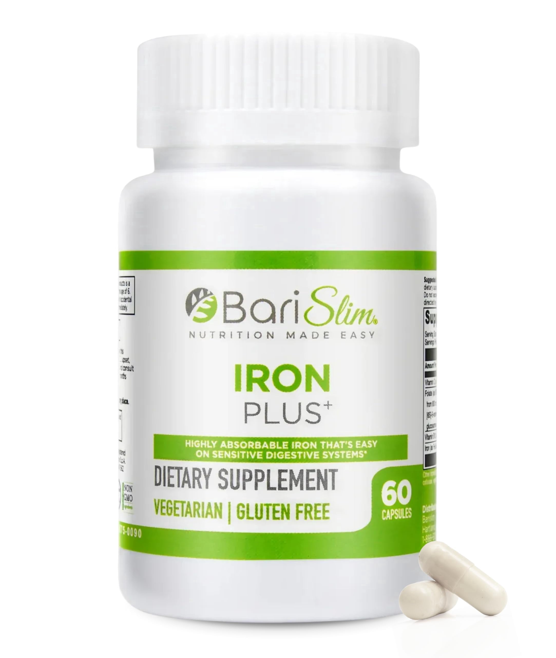 BariSlim Iron Plus Capsules for Bariatric Patients - Unisex, Adults | 2 Month Supply (60 Servings)