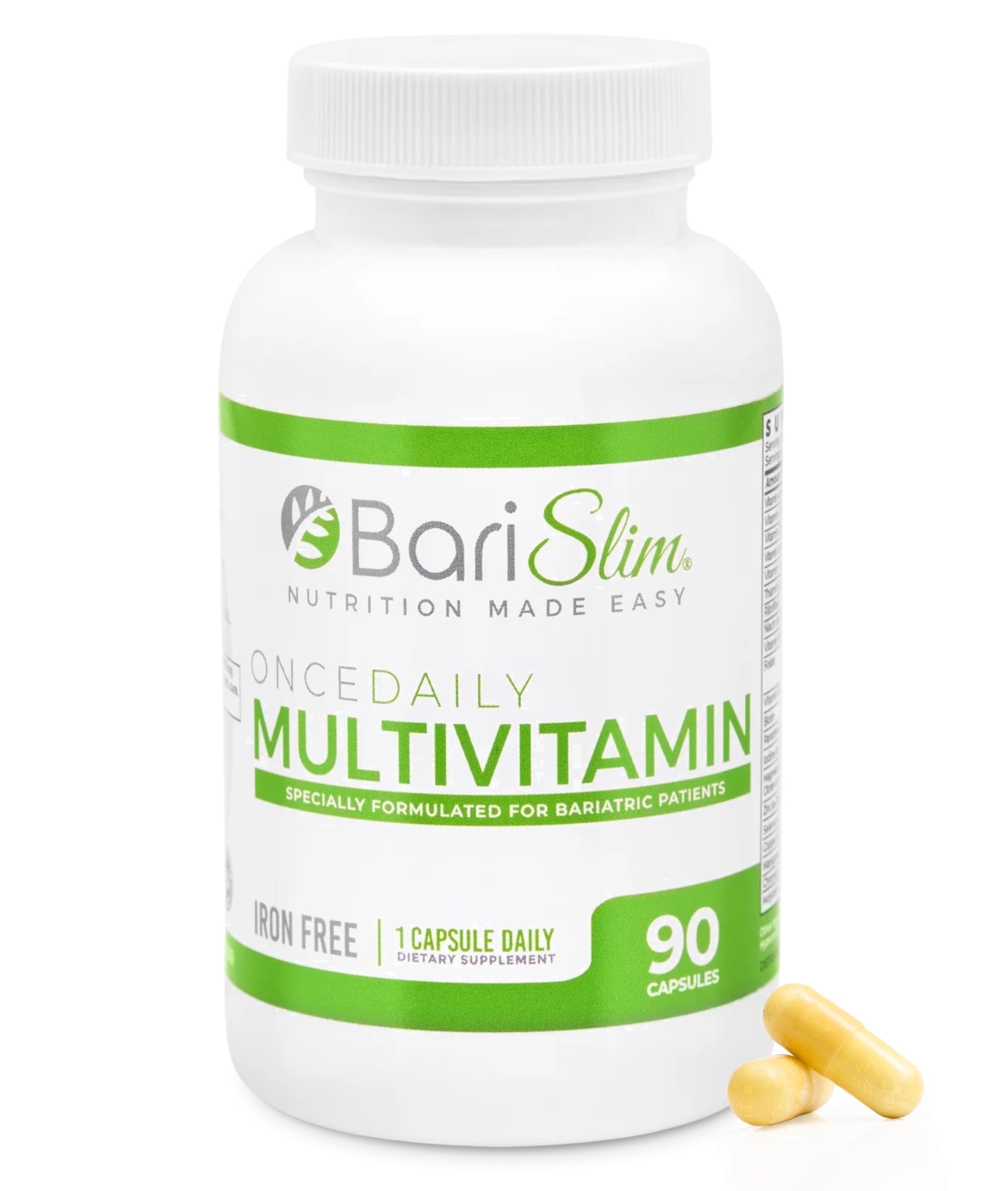 BariSlim Once Daily Multivitamin Capsules, 90 Count, Iron-Free for Energy & Immune Support, Adults, Unisex