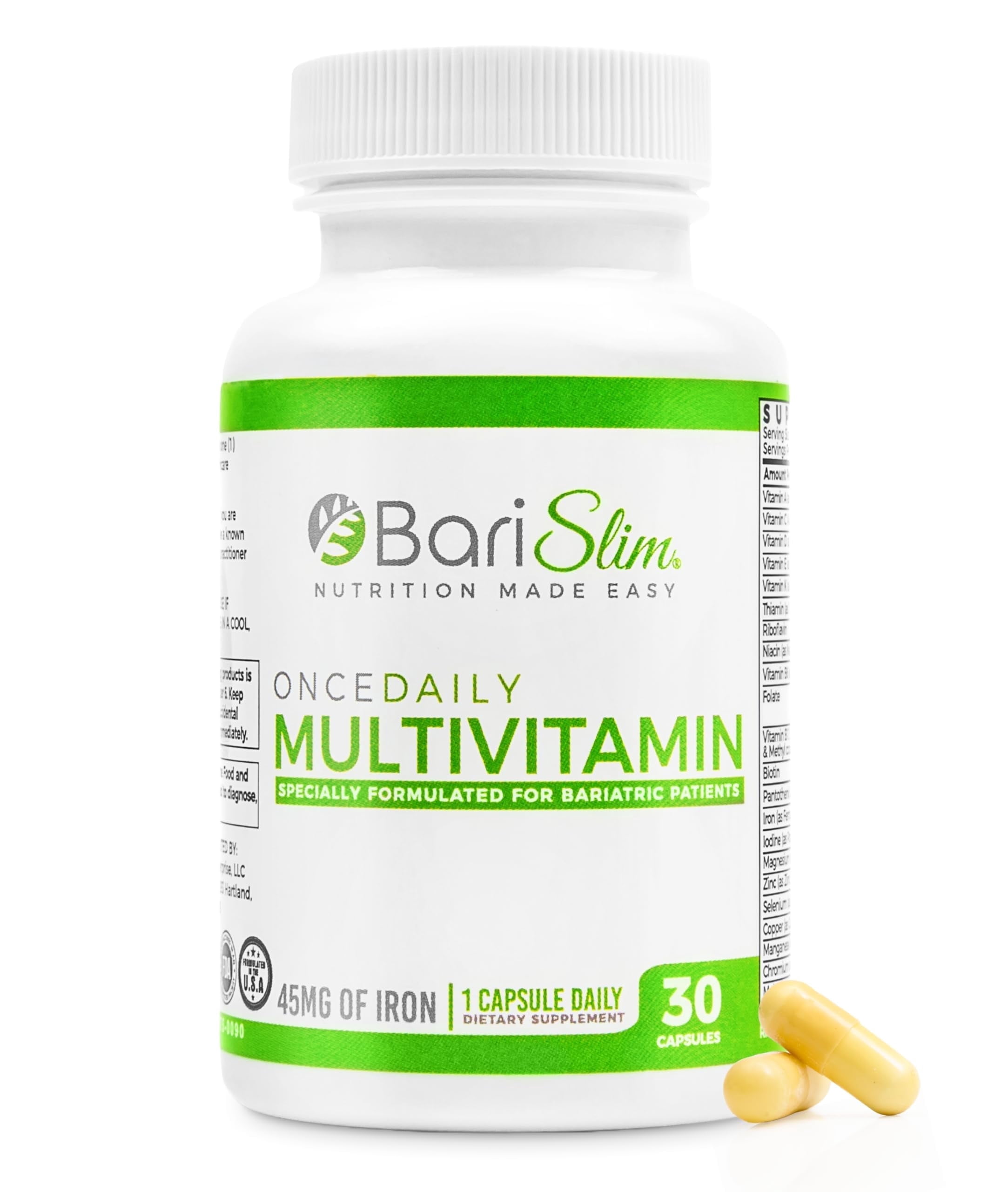 BariSlim, Bariatric Multivitamin, 30-Day Supply, Includes 45mg Iron ...
