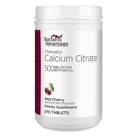 Bariatric Advantage Calcium Citrate Chewable 500 mg - For Bariatric Surgery Patients - High-Potency, Easy-Digest Tablets - Calcium Citrate - Bone Strength Supplements* - 270 Count - Wild Cherry