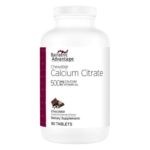 Bariatric Advantage Calcium Citrate Chewable 500 mg - For Bariatric Surgery Patients - High-Potency, Easy-Digest Tablets - Calcium Citrate - Bone Strength Supplements* - 90 Count - Chocolate