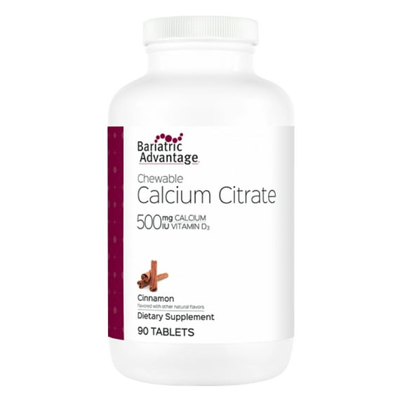 Bariatric Advantage Calcium Citrate Chewable 500 mg - For Bariatric Surgery Patients - High-Potency, Easy-Digest Tablets - Calcium Citrate - Bone Strength Supplements* - 90 Count - Cinnamon
