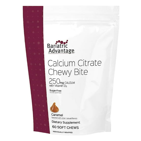 Bariatric Advantage Calcium Citrate Chewy Bites 250 mg - For Bariatric Surgery Patients - Vitamin D3 - Sugar-Free Chewable Calcium Supplement - Bariatric Calcium Chews - Caramel Flavor - 90 Count