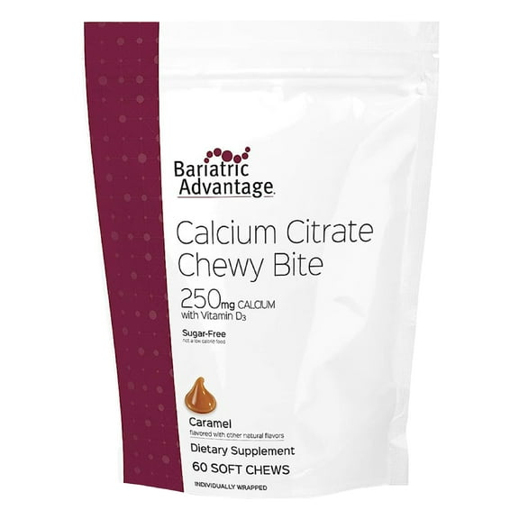 Bariatric Advantage Calcium Citrate Chewy Bites 250 mg - For Bariatric Surgery Patients - Vitamin D3 - Sugar-Free Chewable Calcium Supplement - Bariatric Calcium Chews - Caramel Flavor - 90 Count
