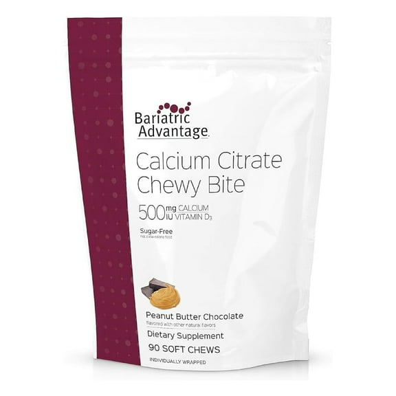 Bariatric Advantage Calcium Citrate Chewy Bites 500 mg - for Bariatric Surgery Patients - Vitamin D3 - Sugar-Free Chewable Calcium Supplement - Bariatric Chews - Chocolate - 90 Count