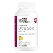 Bariatric Advantage Chewable Ultra Solo with Iron - Once-Per-Day Daily Multivitamin - For Bariatric Patients - With Thiamin, Vitamin A & More - Gluten Free - Citrus - 90 Tablets