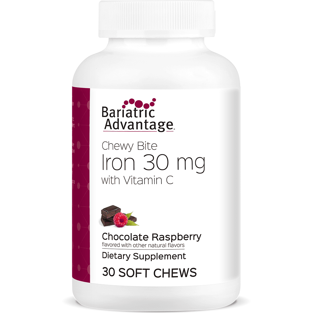 Bariatric Advantage Chocolate Raspberry Iron Chewy Bite - 30mg Chewable Iron & 60mg Vitamin C - ForBariatric Procedure Recovery - Sugar Free Chewable Vitamin Iron - 30 Soft Chews