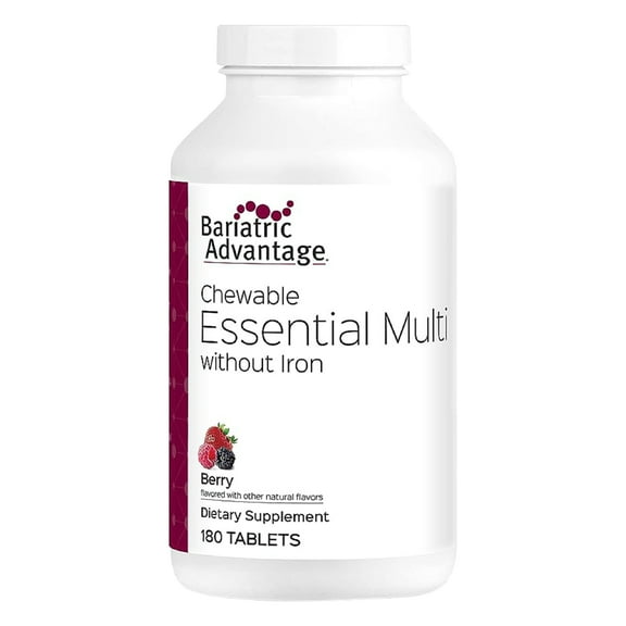 Bariatric Advantage Essential Multivitamin Without Iron - 200 DV Of Key Nutrients - Trace Mineral Support - Multivitamins for Bariatric Patients - Berry - 180 Tablets